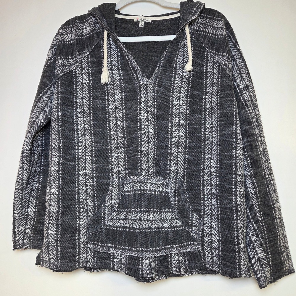 Kiss & Cry Women XL Baja Hoodie Mexican Blanket Pullover Black White Surf Skater